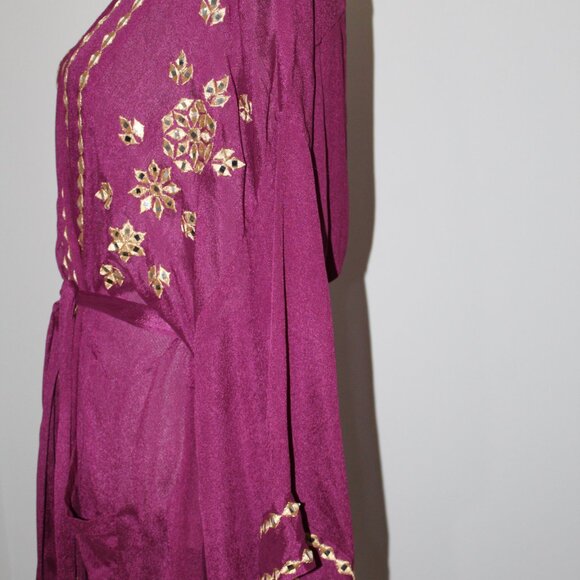 NWT Miss June Dark Fuhsia Embroidery Embellished Belted Kimono Jacket CoverUp OS - Picture 7 of 12